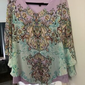 Sarah Michelle 2x women’s flutter sleeve blouse green lavender